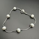 Fresh Water Pearls Station Chain Bracelet Signed Magnolia Sterling Silver 7.25
