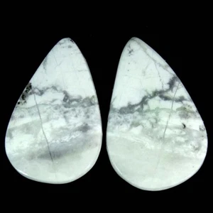 31.35Cts. 16X26X5mm. 100% Natural Howlite Pear Cab Matched Pair Loose Gemstone - Picture 1 of 5