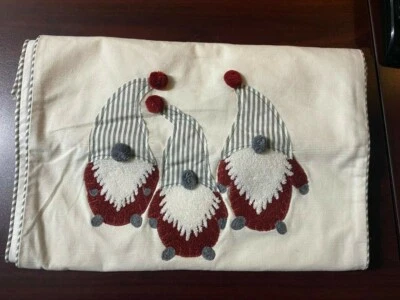 NEW Pottery Barn Gnome Embroidered Linen Cotton Table Runner Christmas Holiday  - Image 1 of 4
