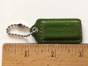 Coach Hang Tag Olive Green Patent Leather Silver Key Chain Beads Charm - Picture 1 of 4