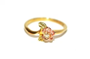 Natural Diamond Ring 10K Solid Gold Black Hills Gold .01ct Rose Ring Womens Ring - Picture 1 of 12