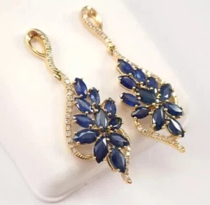 2Ct Marquise Lab-Created Sapphire Diamond Dangle Earring 14K Yellow Gold Plated - Picture 1 of 5