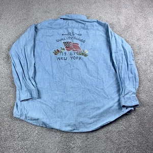 Ralph Lauren Shirt Mens 2XB XXB Blue Quality Goods USA Flag Button Up Workshirt - Picture 1 of 9