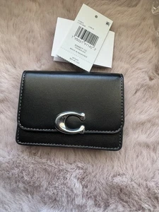 Coach Bandit Silber/Schwarz Raffiniertes Kalbsleder Kartenetui Geldbörse - Bild 1 von 5