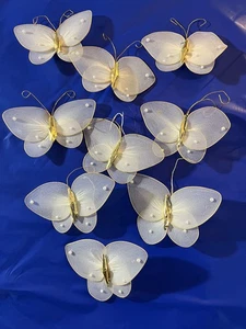 Vintage MCM Set 10 Weihnachtsschmuck SCHMETTERLING & PERLEN Goldrand Set 10 - Bild 1 von 15