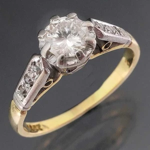 Vintage Solid 18k Yellow & White GOLD 7 DIAMOND ENGAGEMENT RING Val=$2815 Sz J - Picture 1 of 8