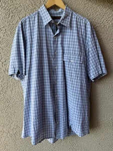 Perry Ellis Men’s Button Down Short Sleeve Shirt Blue Plaid XL Tall - Picture 1 of 3