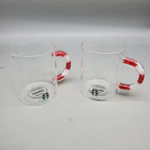 Starbucks 2021 Christmas Glass Clear Mug Tasse 12oz Candy Cane Handle Confetti Set - Bild 1 von 4