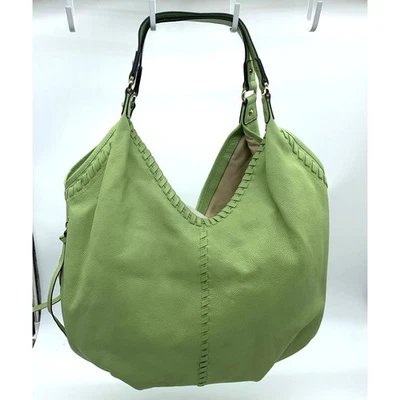 Bolso de mano grande de cuero con punto de látigo LODIS para mujer - Cartera verde pera con encaje Foto 1 de 4