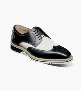 Zapatos Oxford para hombre Stacy Adams Beaumont punta de ala blanco y negro 25723-111 - Imagen 1 de 20