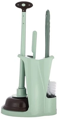  Conjunto de escova e êmbolo para vaso sanitário, 3 em 1 êmbolo para banheiro e verde angular - Imagem 1 de 4