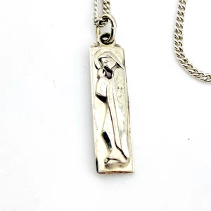 Sterling Silber Glaubensbekenntnis Anhänger Halskette Modernist doppelseitig 23,5" Kette - Bild 1 von 5