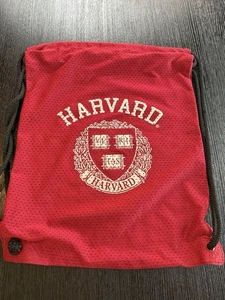 Harvard University Red w Black Drawstring Tote Backpack Book Bag Veritas Logo - Picture 1 of 6