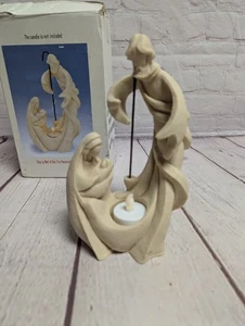 Belén religioso Mary Joseph & Baby Jesus arenisca resina tealight nuevo en caja - Imagen 1 de 7
