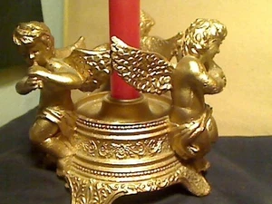 Cherub Angels Candle Holder Gold Resin Cherubs Playing Instruments - Picture 1 of 2