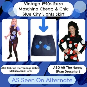 RARA minigonna Moschino vintage anni 90 ASO tata Sabrina cerchi pois retrò blu 6 - Foto 1 di 9