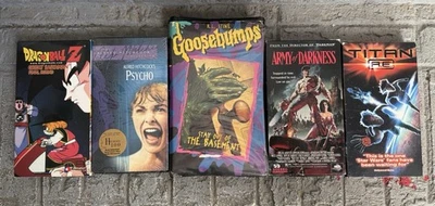 VHS Tape Lot (5) Horror Animation Army Of Darkness Psycho DBZ Goosebumps Titan - Image 1 of 3