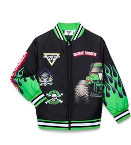 Neu mit Etikett Monster Jam Jungen grafische Bomberjacke Größe 8 schwarz Ritter durchgehender Reißverschluss - Bild 1 von 8