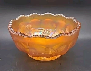 Vintage Grape And Vine Leaf Carnival Glass Small Bowl Sugar bowl - Picture 1 of 4