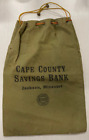 Antyczny Cape County Savings Bank Ciągnięty sznurek Torba na pieniądze Jackson MO Przedmiot kolekcjonerski