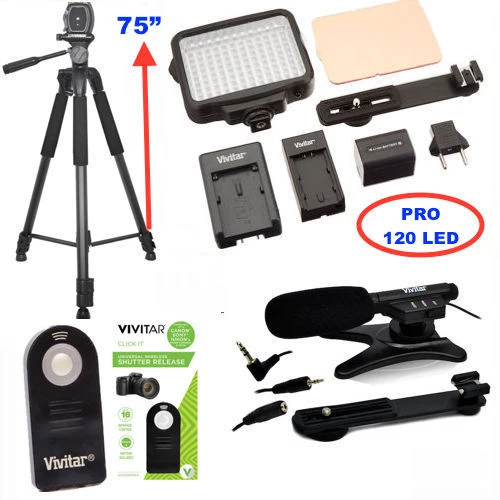 75" PRO TRIPOD + MICROPHONE +120 LED LIGHT FOR CANON REBEL T5 T5I T6 T6I T6S T7 - Image 1 of 4