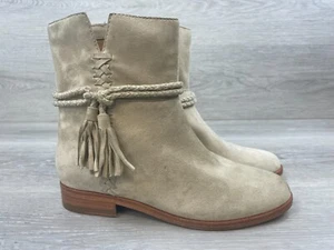 Frye Tina Whipstitch Mujer Bota 5.5 Beige Gamuza Borla Motociclista Zapatos Boho - Imagen 1 de 9