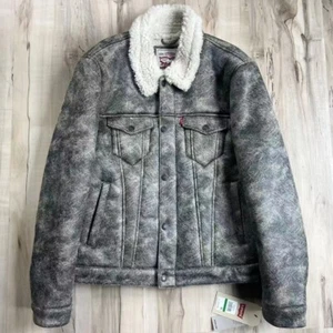 RARE!!! NWT Levi's Faux-Shearling Trucker Jacket Acid Wash Gray Mens L MSRP $275 - Picture 1 of 16