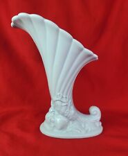 Blue Cornucopia Vase Horn of Plenty Vintage Pastel Pedestal Vessel 7.5''H