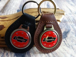 NEW RARE Vtg 1970s CHEVY CHEVETTE  Chevrolet CAR Leather Key Chain Ring Fob NOS - Foto 1 di 6