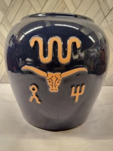 Vintage Frankoma Clay Crock Pottery Navy Blue Jar Vase Texas Longhorn no Lid EUC - Picture 1 of 6