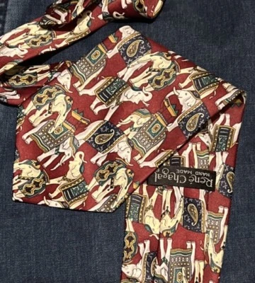 Rene Chagal Elephant Tie Burgundy Red Neck Tie - Image 1 of 4