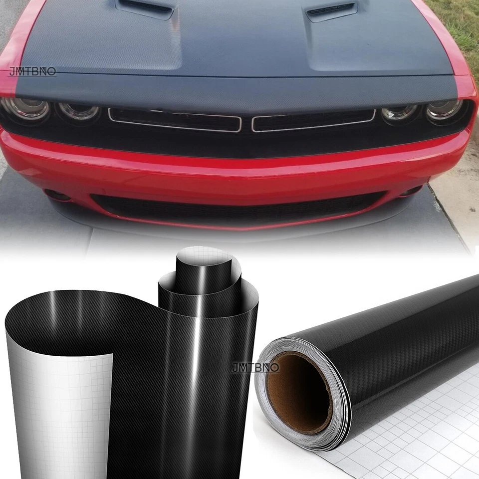Calcomanía adhesiva envolvente de película de vinilo brillante de fibra de carbono de 60""x240"" para Dodge Challenger Foto 1 de 4