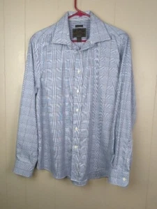 Joseph A Banks Men's Size M Tailored Fit 100% Egyptian Cotton Blue Check GUC  - Picture 1 of 6