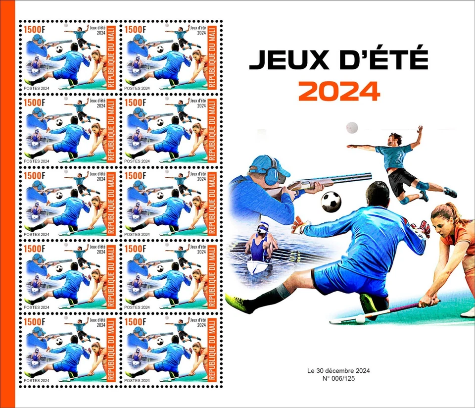 MALI 2024 MS10V - JUEGOS OLÍMPICOS FÚTBOL REMO HOCKEY VOLEIBOL TIRO - MNH Foto 1 de 1