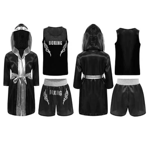 Kids Boys Suit Kickboxing Outfit Cloak Set T-shirt Halloween Satin Costume Belt - Picture 1 of 39