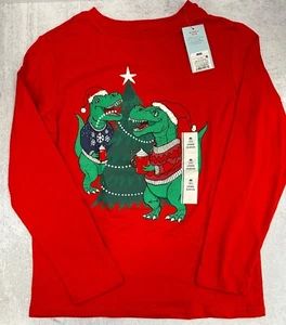 Cat & Jack Med (8) Long Sleeved Christmas Trees Dinosaur  Dino Red T-Shirt - Picture 1 of 2