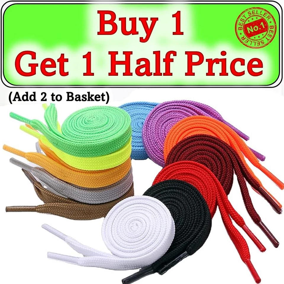 Shoe Laces Flat Coloured Shoelaces Trainers Boot Football Running Hiking Quality - Image 1 of 1