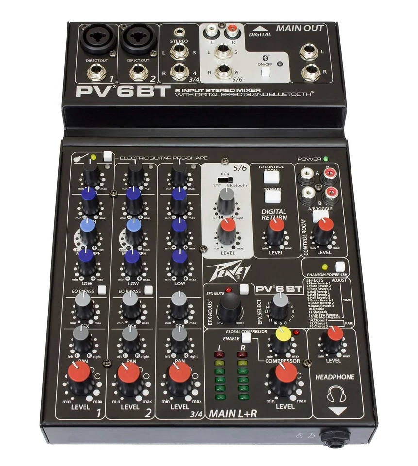 Peavey PV 6 BT 6 Channel Compact Mixing Mixer Console with Bluetooth - Image 1 of 4