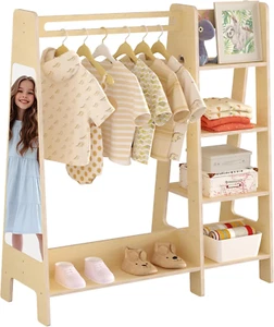 Kids Dress up Storage with Mirror, Kids Closet with 5 Hanger and Stickers, Openi - Picture 1 of 8