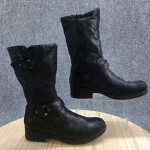 Baretraps Boots Womens 9.5M Harley Tall Mid Calf Black Buckle Side Zip Heels - Picture 1 of 15