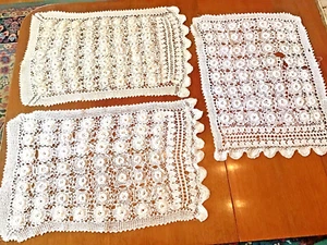 3 Vintage 24" x 16" Irische Rose Häkeldeckchen Deckchen aus Irland Handwerk Schneider - Bild 1 von 5