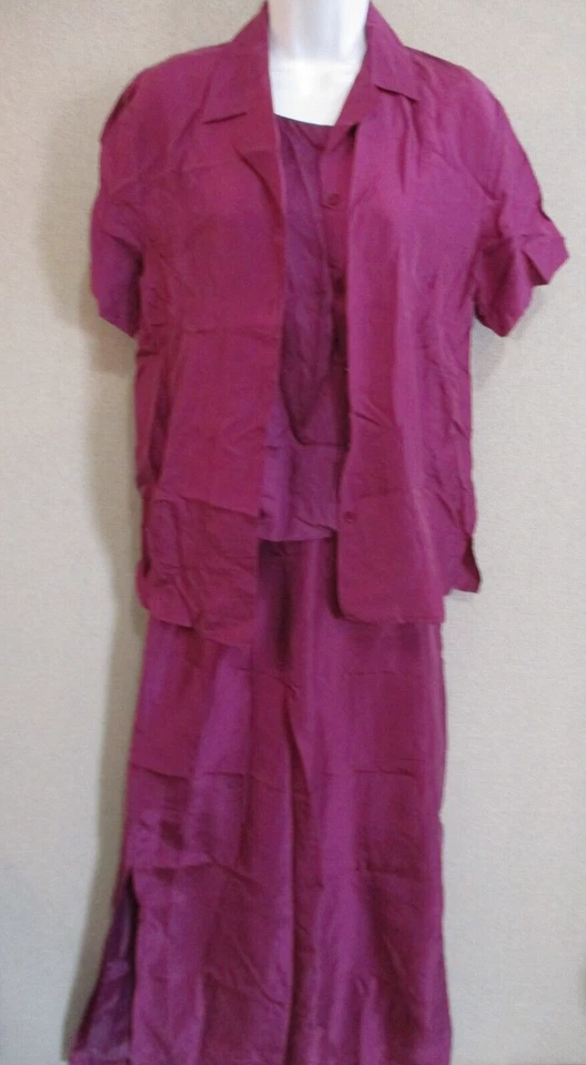 Kathie Lee 3 件套:裙子、衬衫、背心 S 码全新带标签 100% 真丝梅 — 第 1/4 张图片