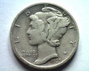 1939-D MERCURY DIME VERY FINE / EXTRA FINE VF/XF VERY FINE /EXTREMELY FINE VF/EF - Picture 1 of 2