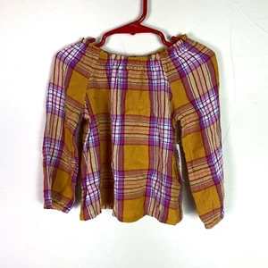 Old Navy Top Kleinkind Mädchen neu mit Etikett 2T elastischer Ausschnitt leicht orange rosa kariert - Bild 1 von 5