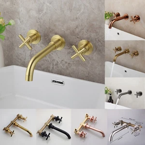 Rough-In Bathroom Sink Taps 3 Hole Wall Mounted 2 Handle Basin Mixer Faucet Kits - Picture 1 of 88