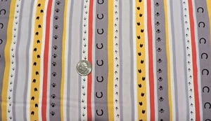 100% Cotton Fabric Andover Animal Foot Prints on Stripes By the Yard - Picture 1 of 2