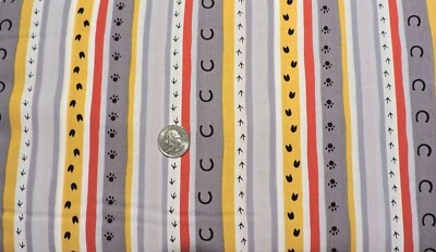 100% Cotton Fabric Andover Animal Foot Prints on Stripes By the Yard - Image 1 of 2