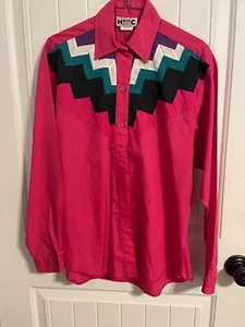 Vintage Martha Josey H Bar C Ladies Western Shirt 10/34 Hot Dark Pink Ranchwear - Picture 1 of 3