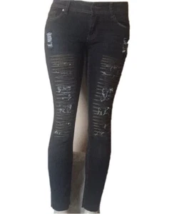 LLX Jeans Women's Black Sand Wash Nice Ripped Design New With Tags - Picture 1 of 8
