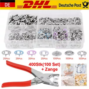 400Stk Druckknöpfe Nähfrei Buttons Werkzeug 4 Farben mit Druckknopfzange Set - Bild 1 von 15
